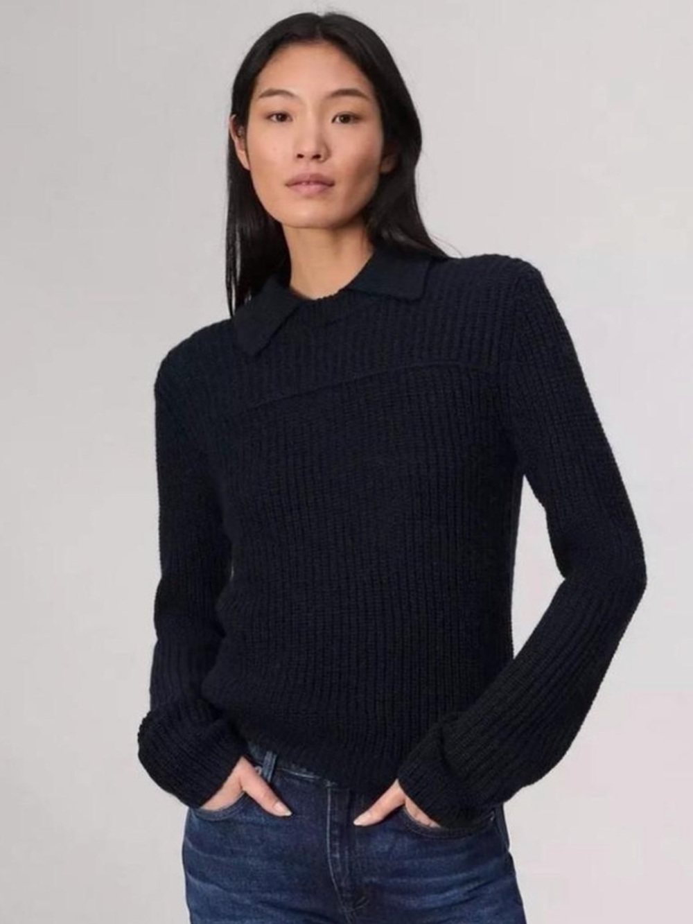Rag & Bone Navy Blue Madix Wool & Alpaca Blend Sweater Polo Size Medium